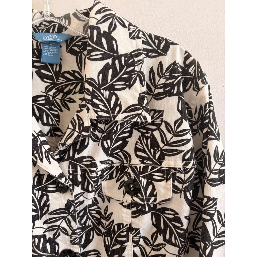 Napa Valley Womens XL Tropical Leaf Boho Jacket Black White Botanical Shacket - Picture 4 of 6